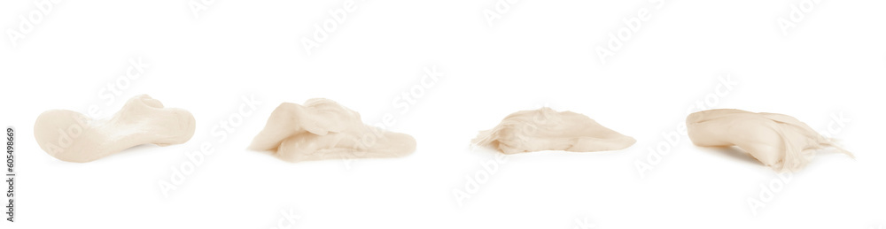 Used chewing gum on white background, collage Used chewing gum on white background, collage