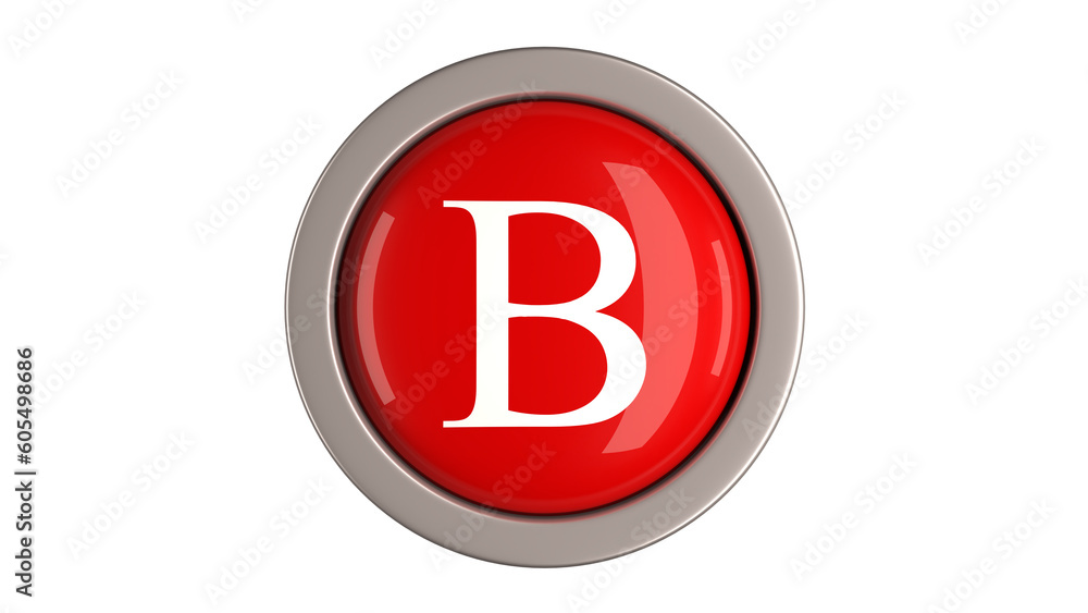 Red Button 3d with letter B white color on top, 3d button PNG isolated white background Red Button 3d with letter B white color on top, 3d button PNG isolated white background