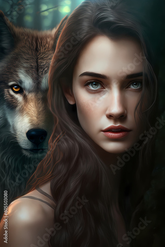 portrait of a woman with a wolf