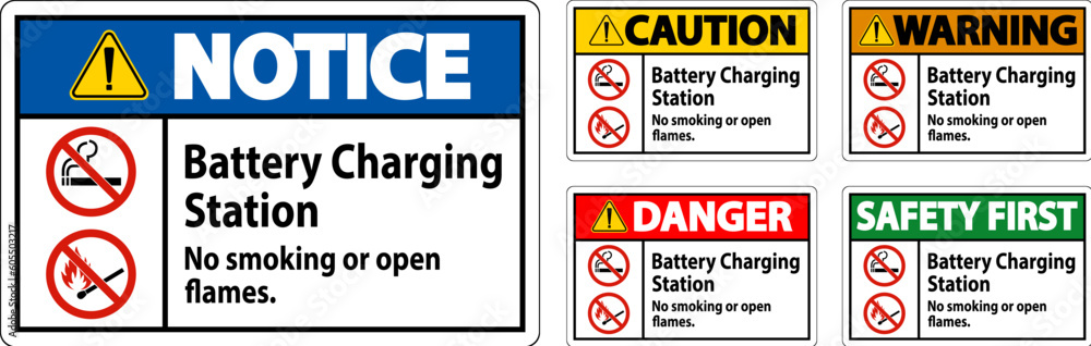 Caution Sign Battery Charging Station, No Smoking Or Open Flames Caution Sign Battery Charging Station, No Smoking Or Open Flames