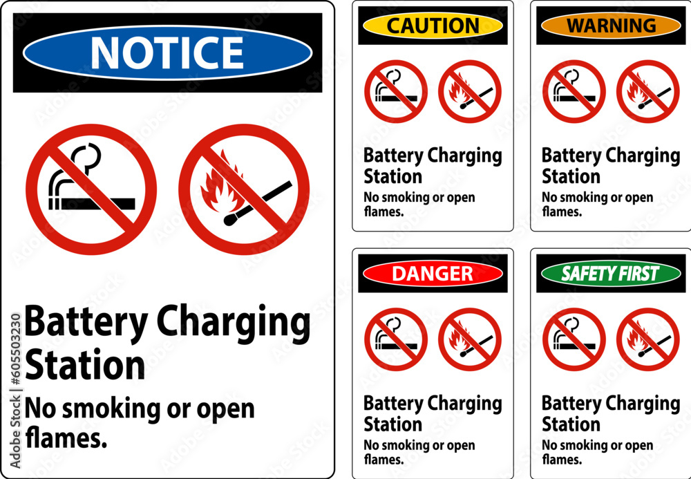 Caution Sign Battery Charging Station, No Smoking Or Open Flames Caution Sign Battery Charging Station, No Smoking Or Open Flames