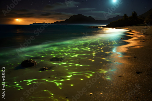 Glowing Bioluminescent Algae Covered Shoreline