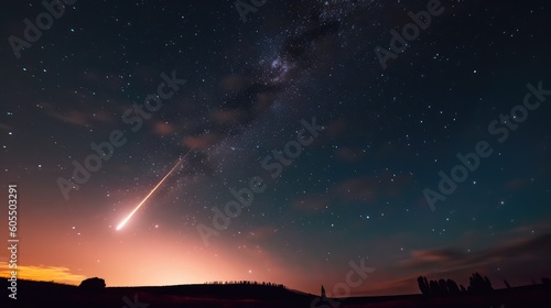Beautiful Night Sky Meteor Galaxy Nature Landscape Wallpaper Generative AI