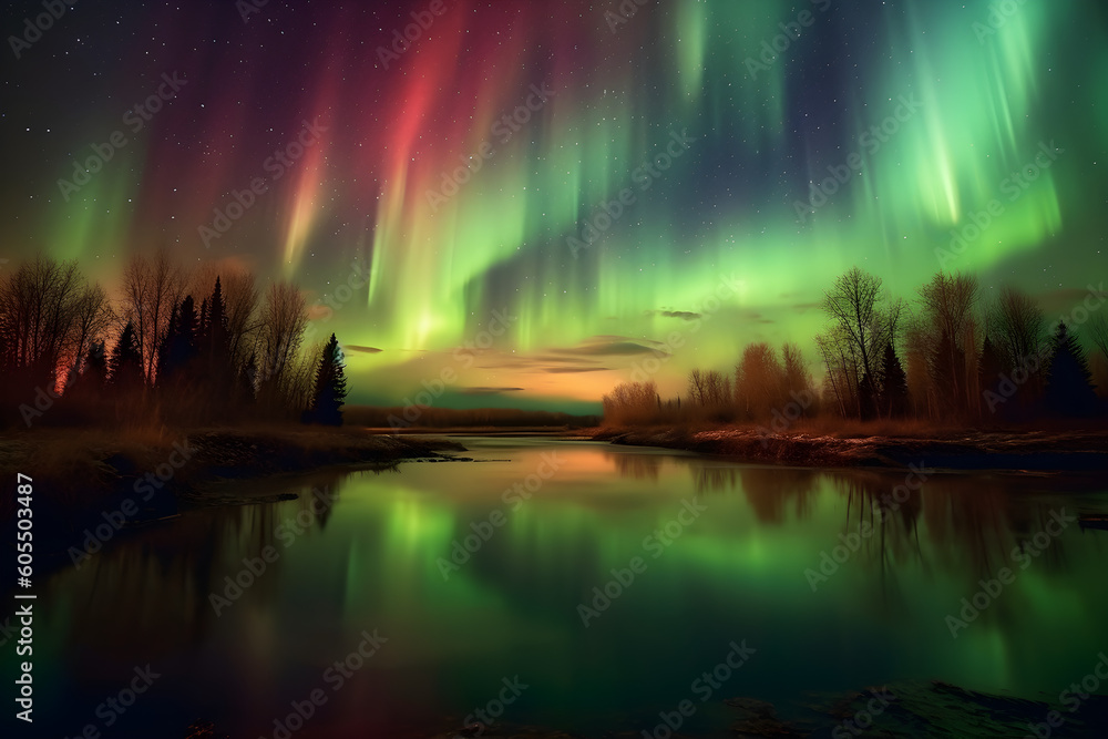 Aurora Borealis Northern Lights Night Sky Lake Reflection Landscape 