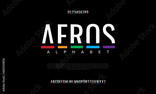 Aeros abstract digital technology logo font alphabet. Minimal modern urban fonts for logo, brand etc. Typography typeface uppercase lowercase and number. vector illustration photo
