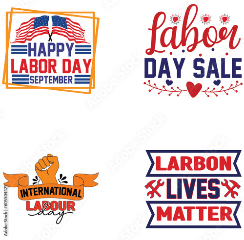 Happy Labor Day Colorful Design Bundle on White Background.  Print Ready Labour Day Graphics Template for Clothing and Garments Industry.