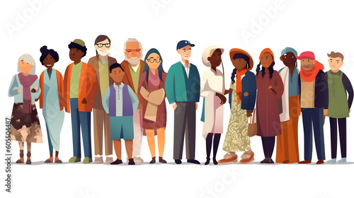 Cartoon Multiracial Multicultural Community Standing Together