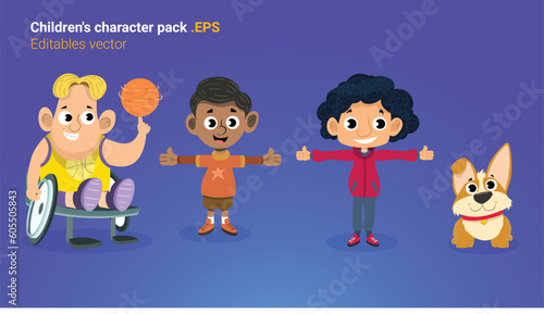 Boys character vectors and dog - Editable