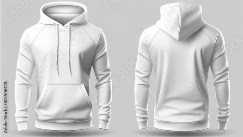 Blank WHITE hoodie template. Hoodie sweatshirt long sleeve with clipping path, hoody for design mockup for print, isolated on white / black background. Sport wearsuit. Genereative AI