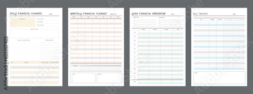 Bill Tracker and year financial overview planner. Vector illustration.