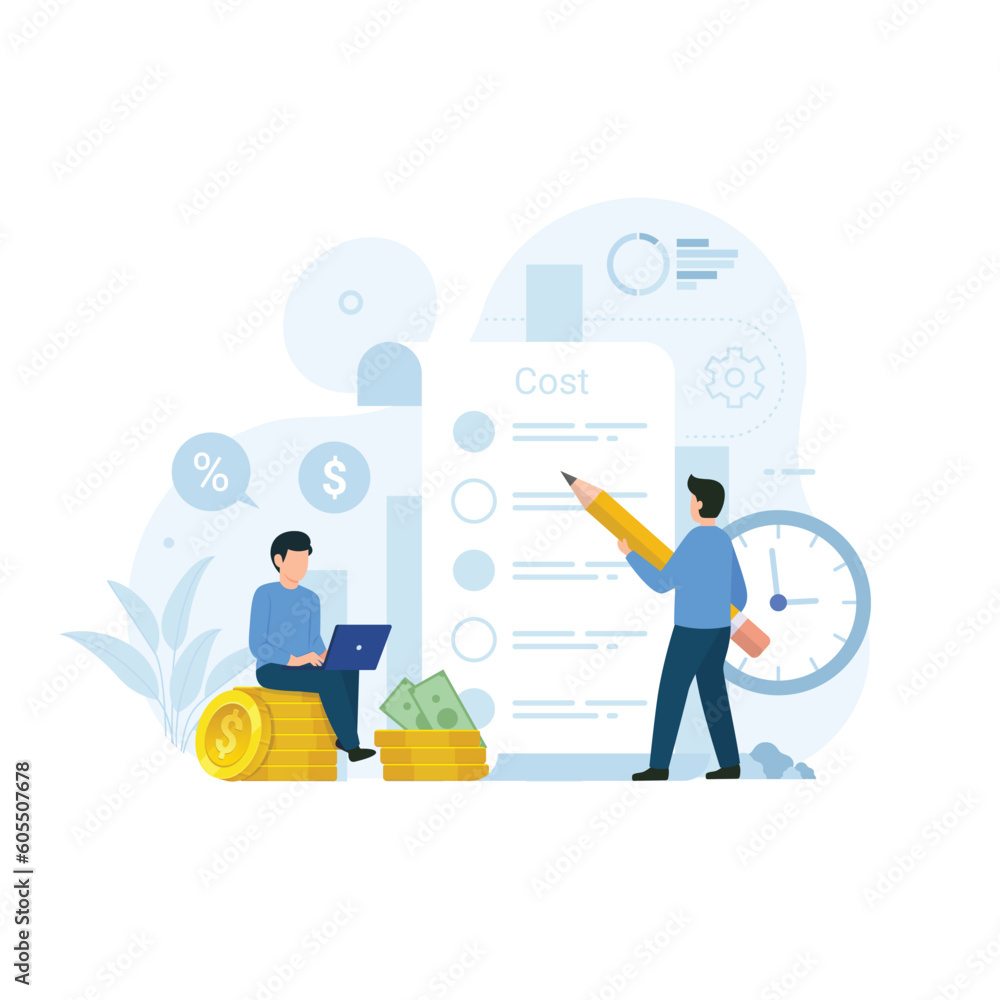 Spending and cost reduction. Cost optimization concept set. Idea of financial and cost spending strategy vector illustration Spending and cost reduction. Cost optimization concept set. Idea of financial and cost spending strategy vector illustration