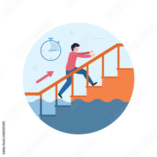 Relocate to higher ground. Flood safety tips vector illustration