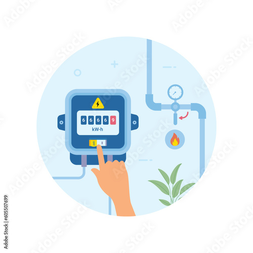 Turn off and disconnect electricity, gas and water. Flood safety tips vector illustration