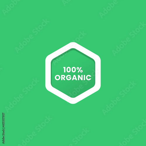 100% organic label or 100% organic icon vector isolated in flat style. 100% organic label vector for product packaging design element. 100% organic icon for packaging design element.