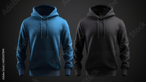 Blank black hoodie template. Hoodie sweatshirt long sleeve with clipping path, hoody for design mockup for print, isolated on white / black background. Sport wearsuit. Genereative AI