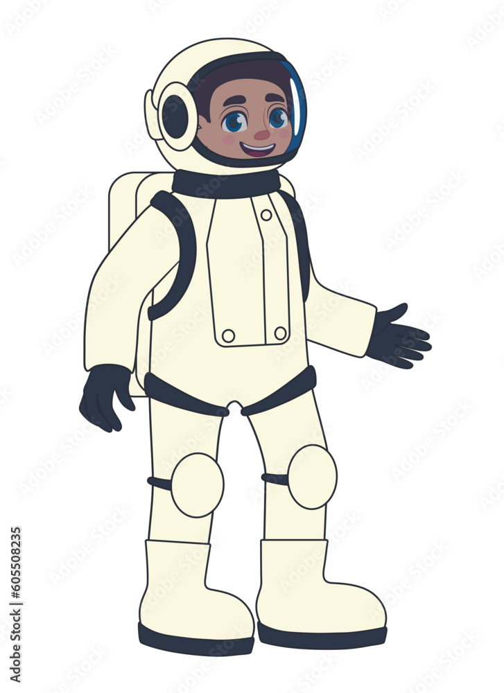 Male astronaut in space suit on white background