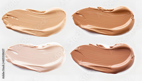Make up foundation smears, background, Texture of makeup foundation, wallpaper, Decorative cosmetics samples set, different skin tones. BB, CC cream foundation tonal smudges , AI generated