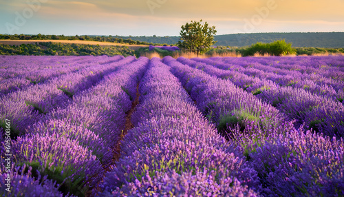 France with blooming violet fields, Purple lavender field in Provence at sunset, Stunning summer landscape in Provence, Lavender.wallpaper, AI generated