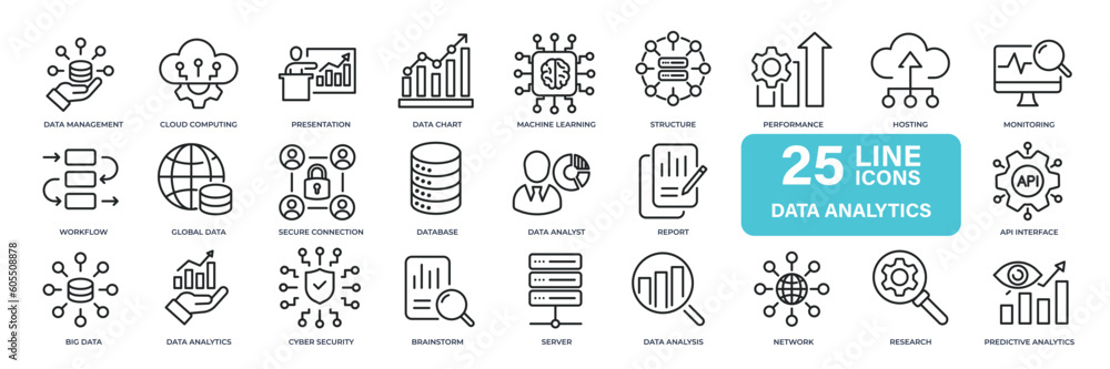 Data analystic thin line icons. Editable stroke. For website marketing design, logo, app, template, ui, etc. Vector illustration. Data analystic thin line icons. Editable stroke. For website marketing design, logo, app, template, ui, etc. Vector illustration.