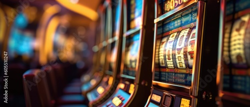 Slot machines in a casino in a close-up shot, macro shot -  made with Generative AI tools