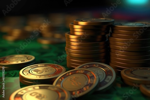 Gambling Tokens in a Casino in a close-up shot, macro shot -  made with Generative AI tools