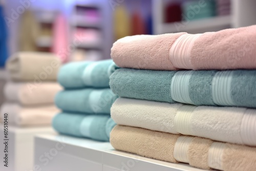 Towels in a department store in a close-up shot, macro shot - made with Generative AI tools