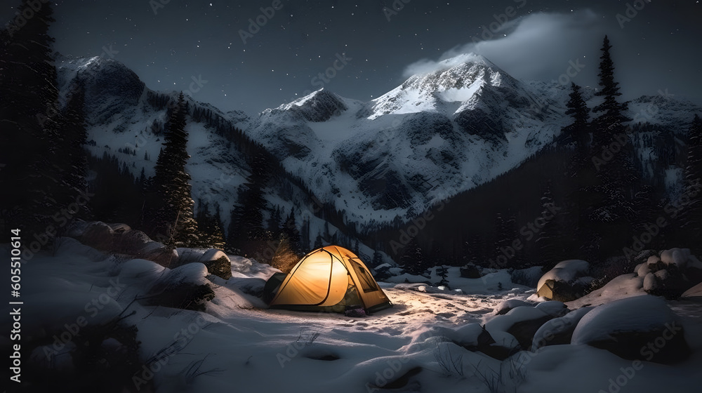 冬山でのキャンプの魅力 No.008 | The Enchanting Experience of Winter Camping in the Mountains Generative AI
