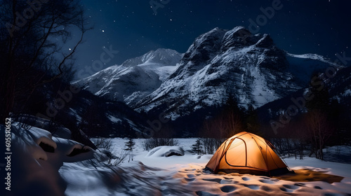 冬山でのキャンプの魅力 No.006 | The Enchanting Experience of Winter Camping in the Mountains Generative AI