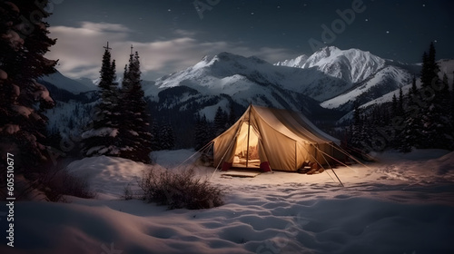 冬山でのキャンプの魅力 No.001 | The Enchanting Experience of Winter Camping in the Mountains Generative AI