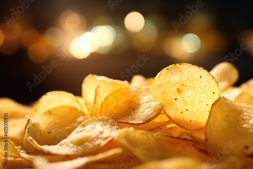 Potato Chips in a close-up shot, macro shot -  made with Generative AI tools