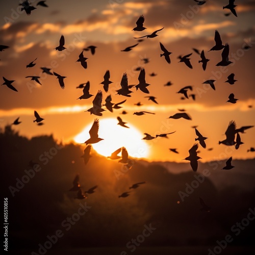Flock of Birds Taking Flight, Generative AI © junseok