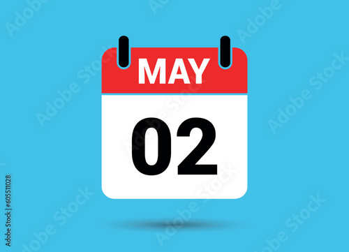 2 May Calendar Date Flat Icon Day 2 Vector Illustration