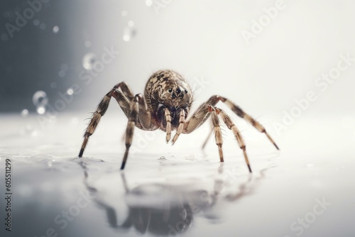 Fototapete A spider leaping on a white surface. Generative AI