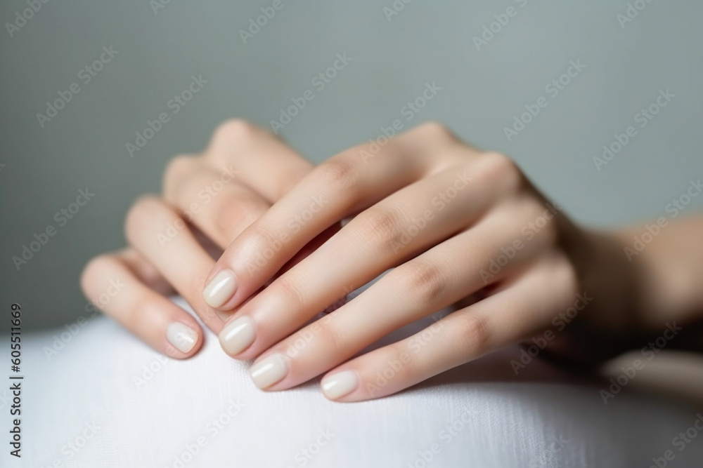 Clean and Healthy Short Nails After Manicure - Beauty and Skincare Concept, generative AI - obrazy, fototapety, plakaty 