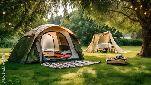 緑豊かな芝生でのキャンプの喜び No.008 | The Joy of Camping on a Lush Green Lawn Generative AI