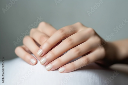 Clean and Healthy Short Nails After Manicure - Beauty and Skincare Concept, generative AI photo