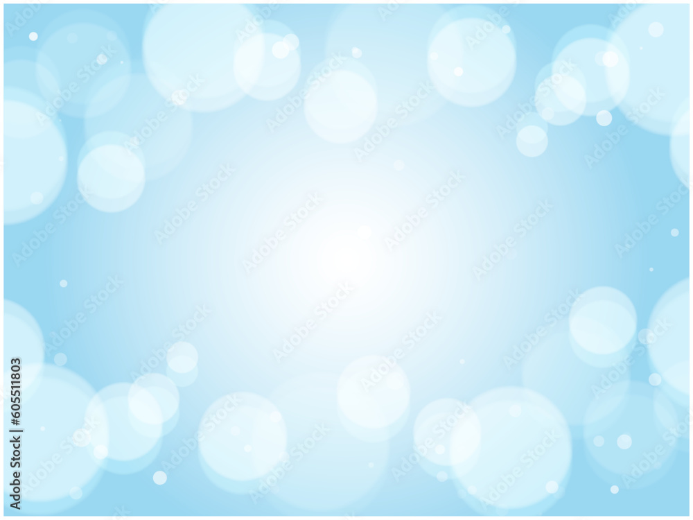 シャボン玉が浮かぶ明るく淡いファンシーイメージのアブストラクト背景_ライトブルー