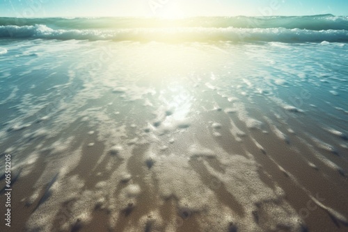 Abstract ocean backdrop with glowing sunlight on sandy floor. Generative AI