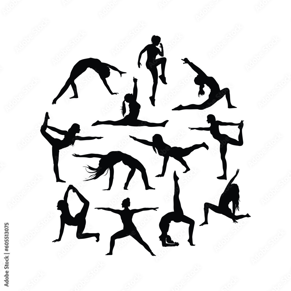 Women silhouette Collection of yoga poses Women silhouette Collection of yoga poses