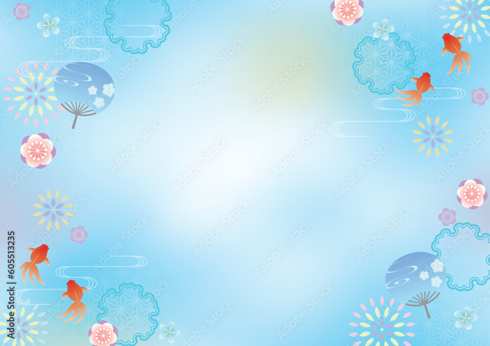 Japanese style summer background with goldfish