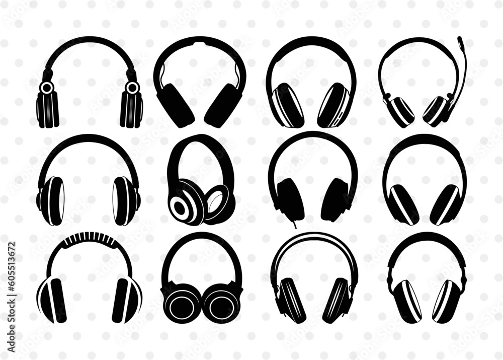 Vetor de Headphone SVG Cut Files Headphone Silhouette Modern Audio