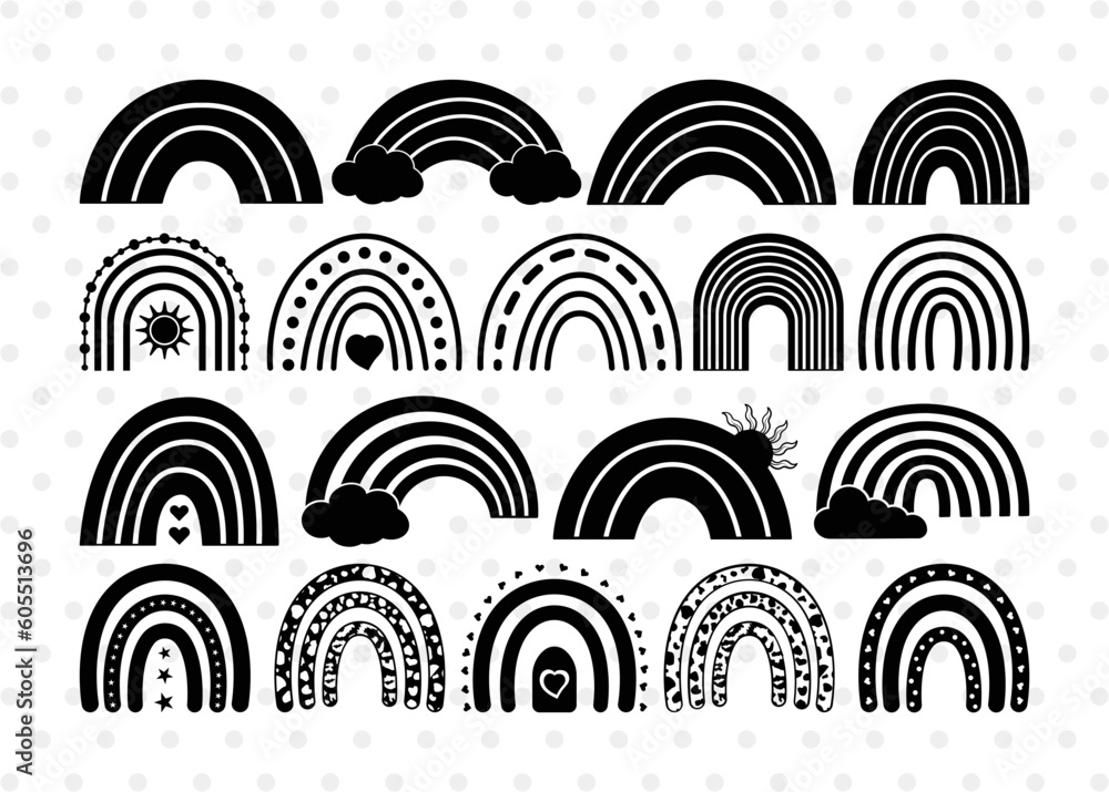 Rainbow Doodle SVG Cut Files Rainbow Doodle Silhouette Boho Rainbow