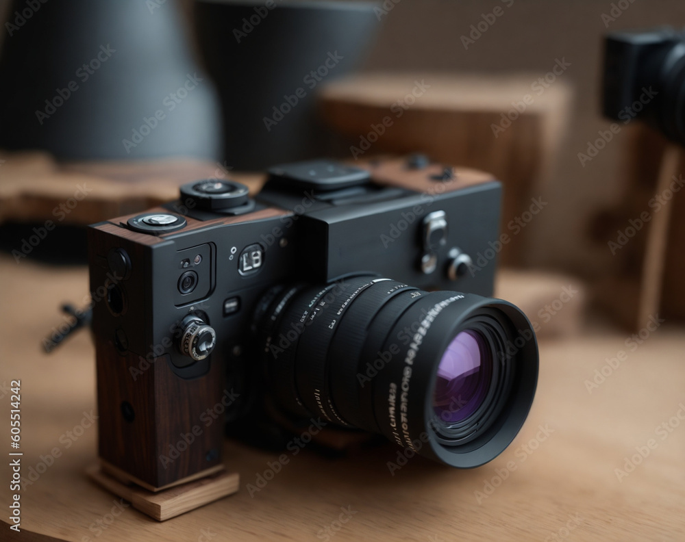 black camera on table, AI generated black camera on table, AI generated