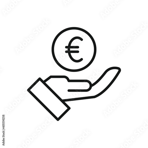 Editable Icon of Hand Holding Euro Coin, Vector illustration isolated on white background. using for Presentation, website or mobile app
