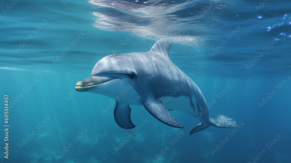 Naklejka premium a dolphin swimming in the ocean made with generative AI