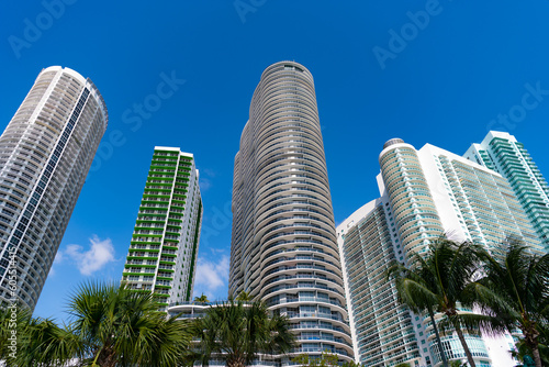 photo of majestic skyscraper architecture building. high skyscraper architecture on blue sky. © be free
