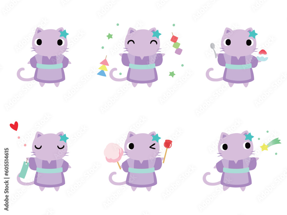 Obraz premium 七夕のネコ アイコンセット