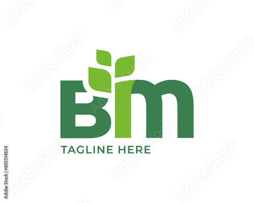 Letter BM leaf nature logo
