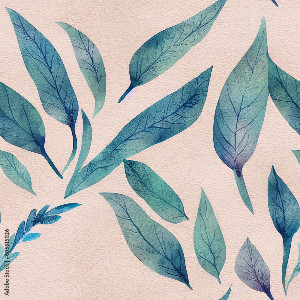 Obraz premium Whimsical Watercolor: A Natural Spring Pattern of Modern Decorative Leaves in a Refreshing Seamless Design