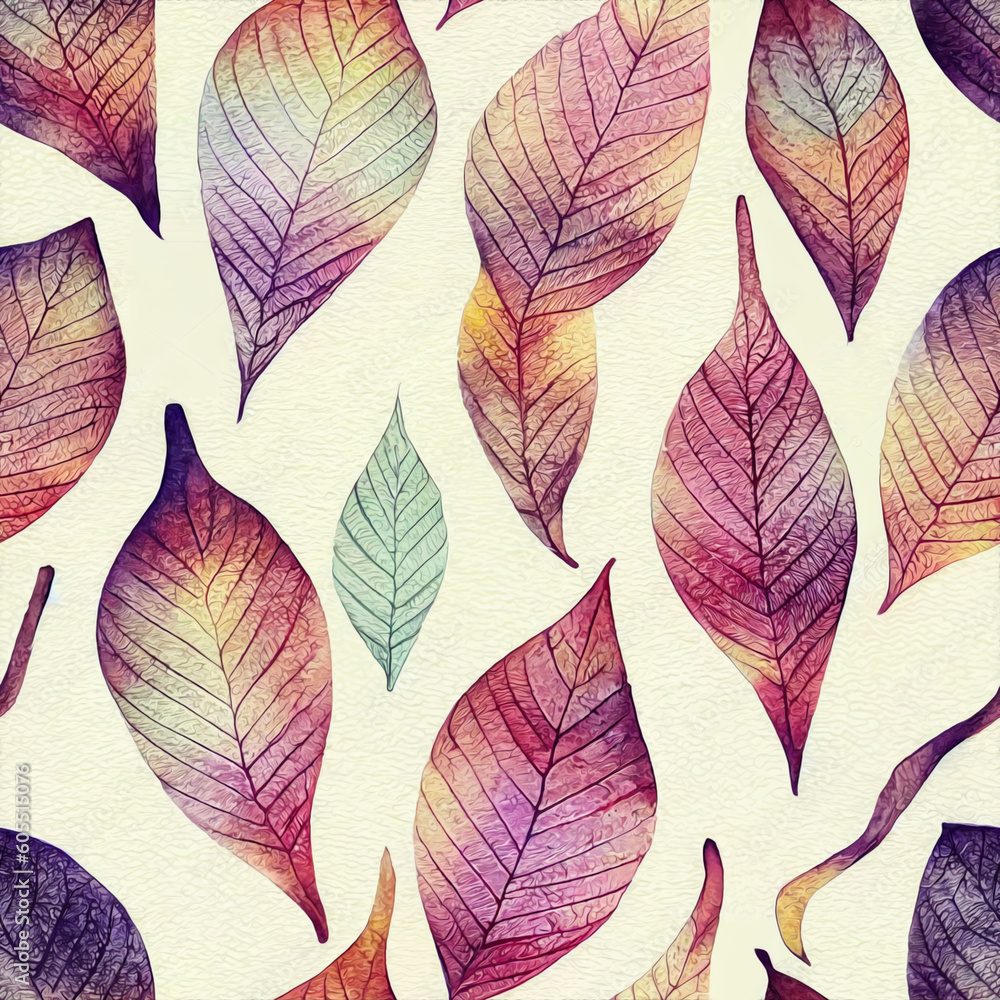 Whimsical Watercolor: A Natural Spring Pattern of Modern Decorative Leaves in a Refreshing Seamless Design